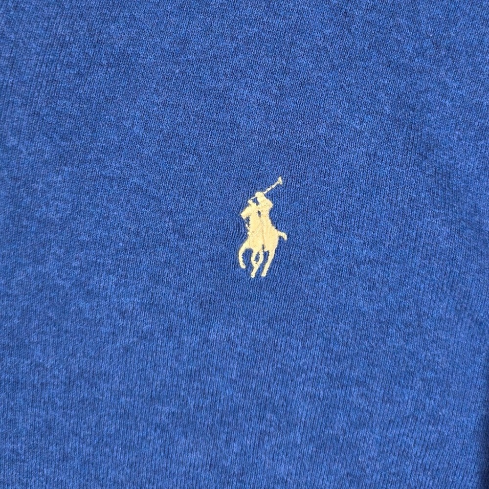 Polo Ralph Lauren Mens XL Blue Pima Cotton V-Neck Sweater Yellow Pony Logo - Picture 4 of 7